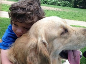 Hugging dogs in dog-friendly Portland